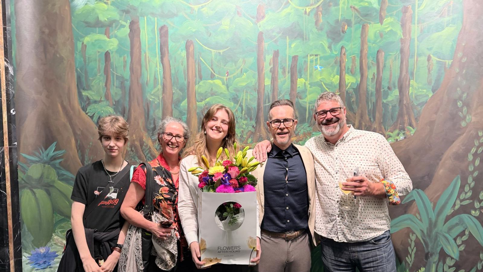 Josh Comrie and family at the unveiling of his niece's mural commission in Auckland