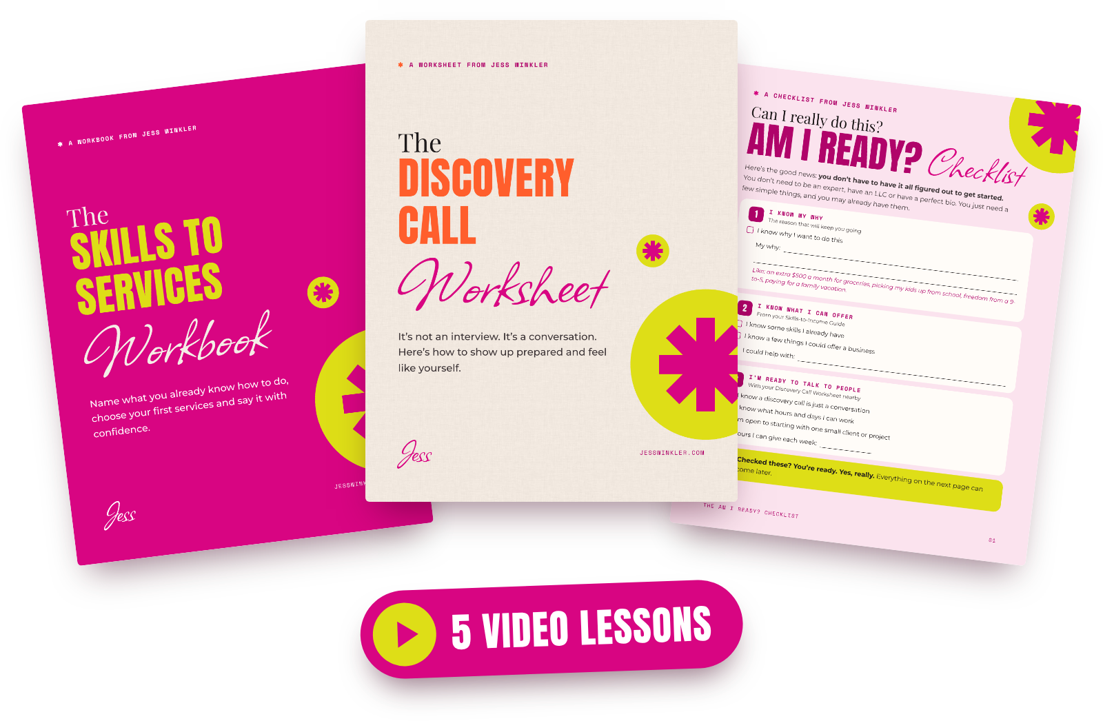 The VA Starter Kit: video lessons, the Skills to Services Workbook, the Discovery Call Worksheet and the Am I Ready? Checklist