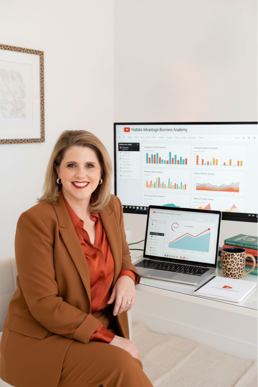 YouTube Advantage Business Academy coaching dashboard with analytics and visibility strategy tools.