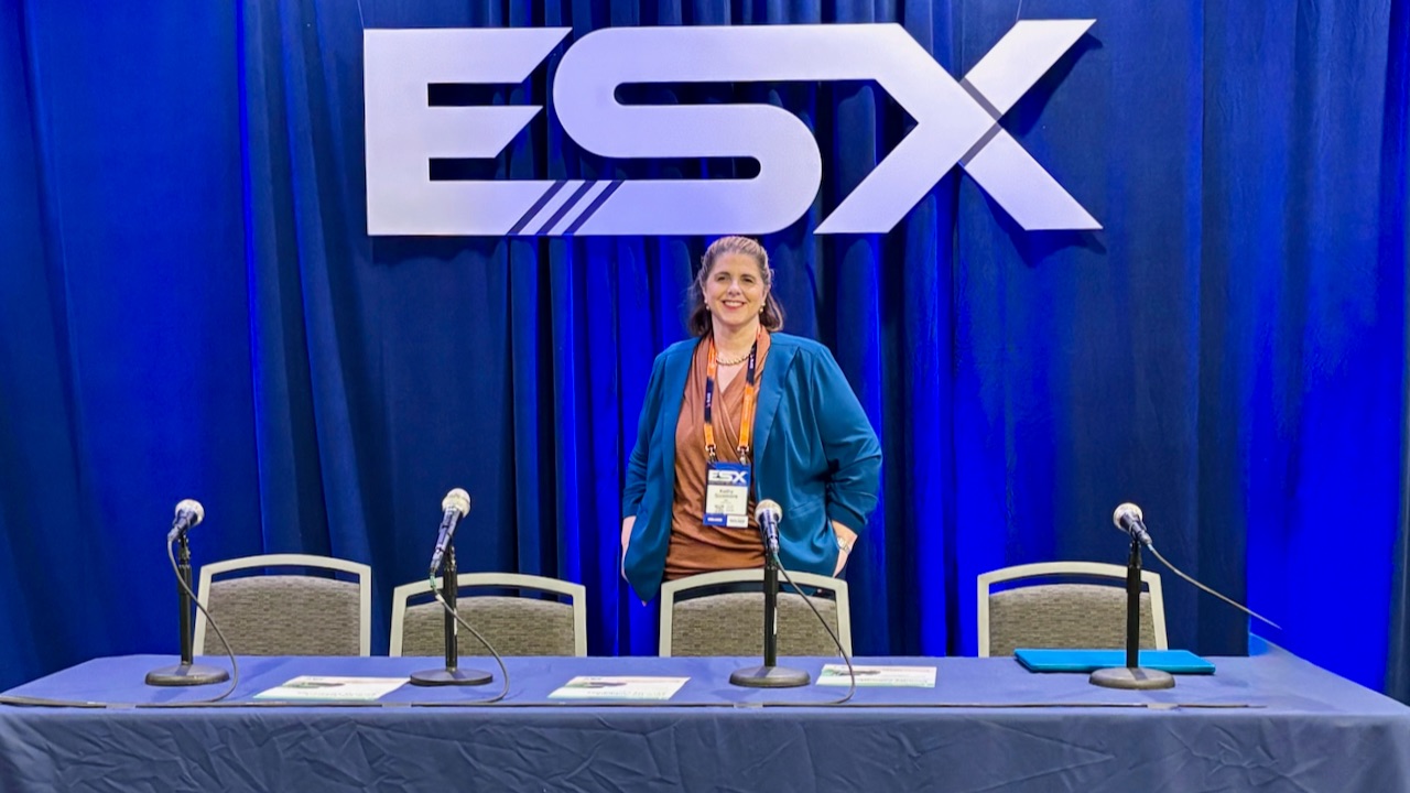 Kathy Sizemore CEO of A-Bell Alarms speaking on stage at ESX 2026 Electronic Security Expo on how small businesses compete with national brands