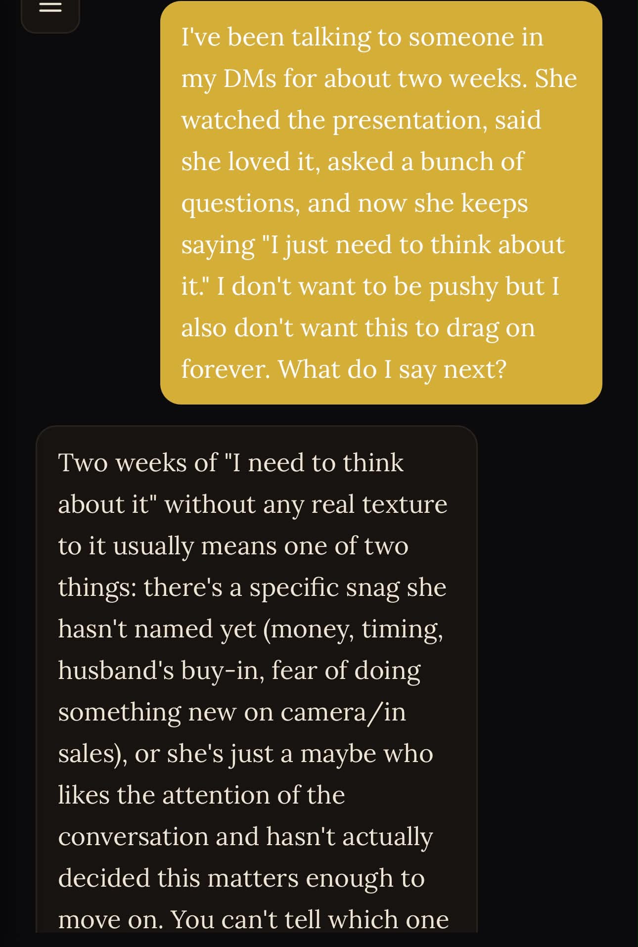 Foundry Brain conversation about closing a DM
