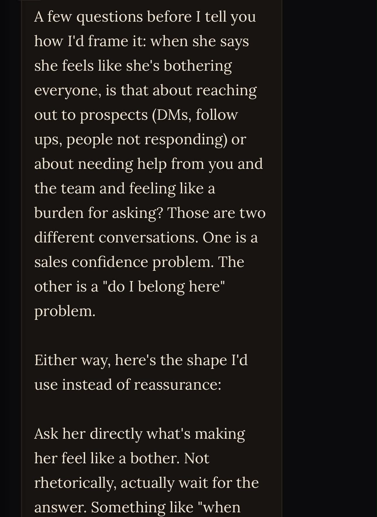 Foundry Brain conversation about coaching a team member