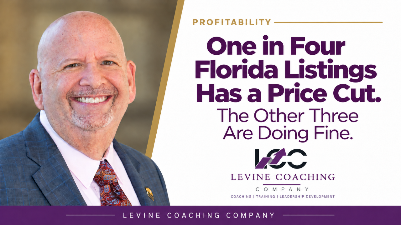 One in four Florida listings has a price cut: week four sales close 1.8 percent above average, week 18 sales close 1.3 percent below