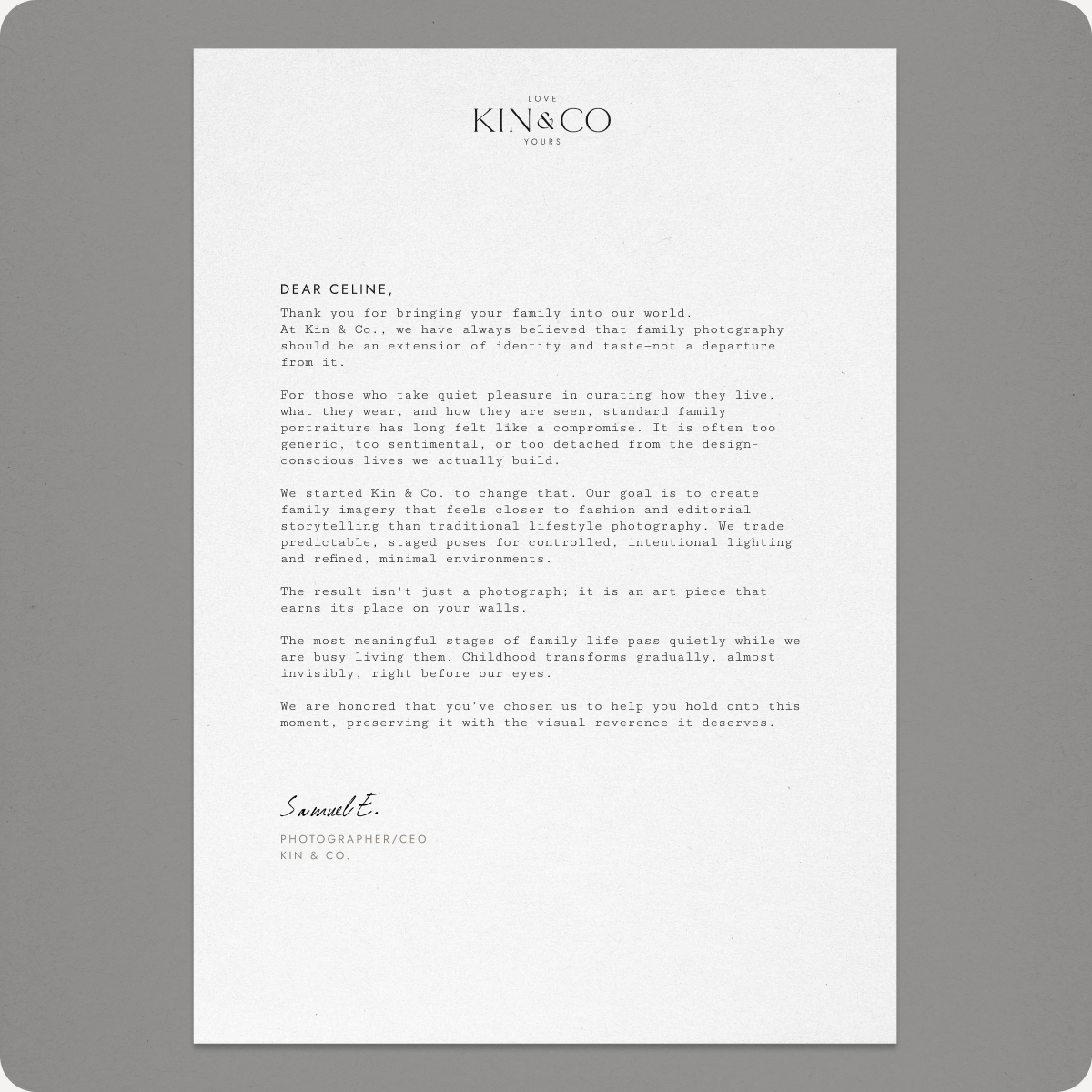 Kin & Co client letter