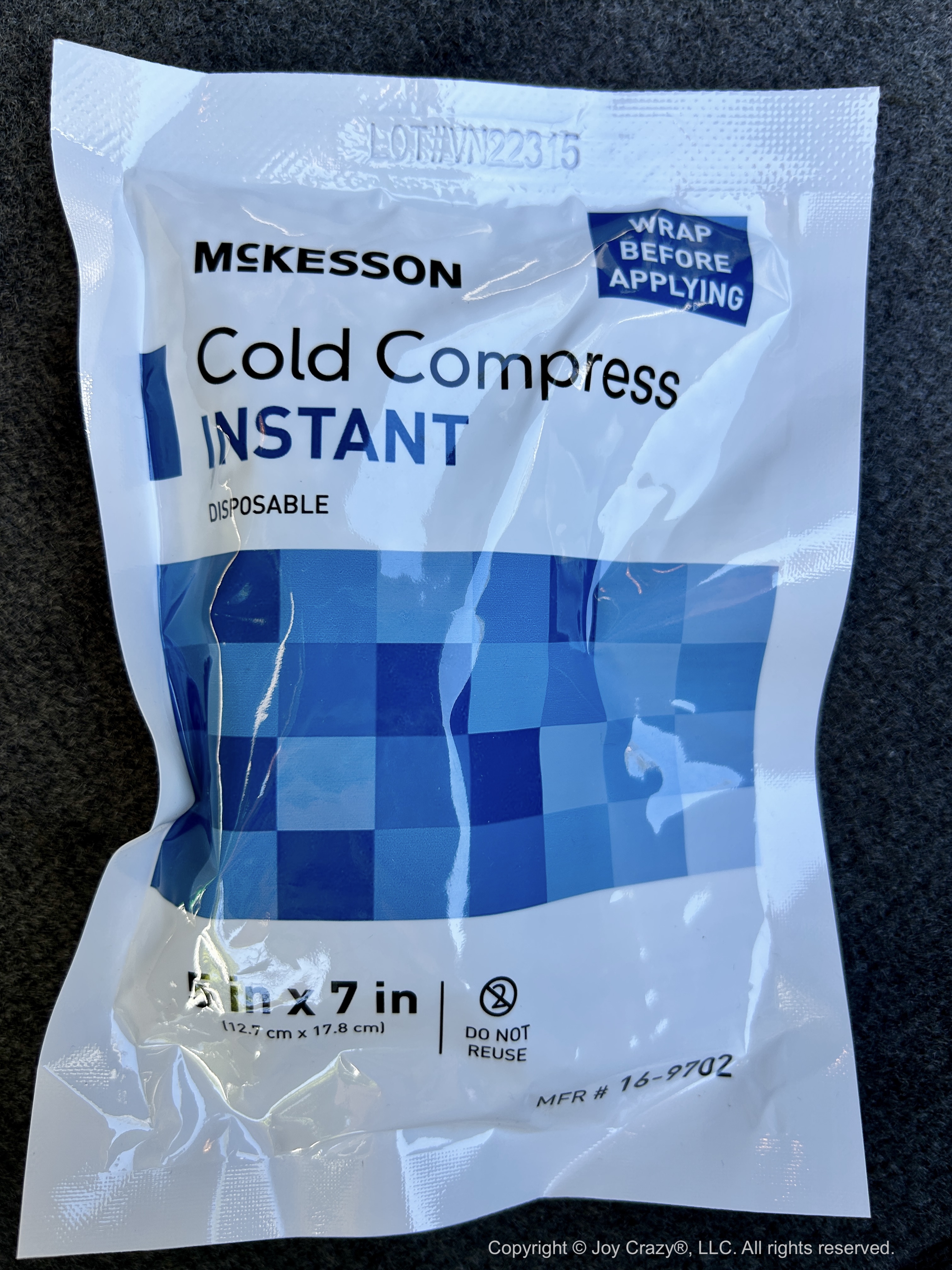 This ice pack is now in the first aid kit in the trunk of my car. A disposable ice pack.
