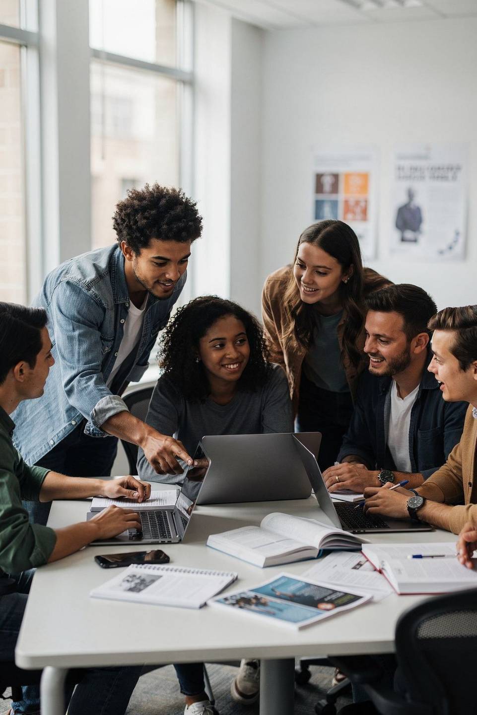 University students collaborating around a laptop