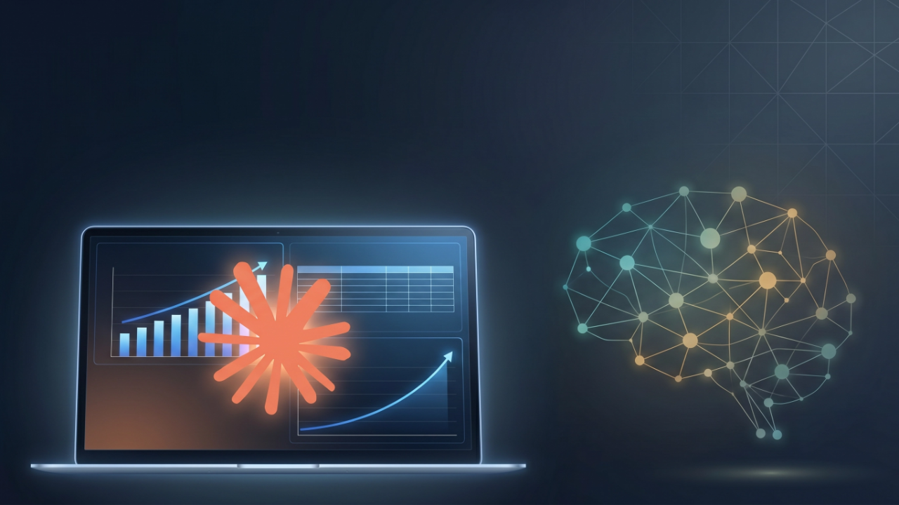 Laptop showing a financial analysis dashboard with charts and metrics, representing AI-powered CFO workflows using Claude for finance teams.
