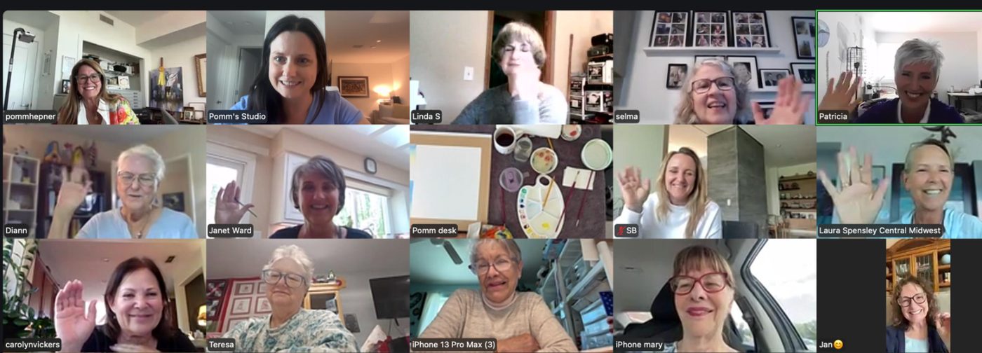 A grid of Institute students waving on a live Zoom class