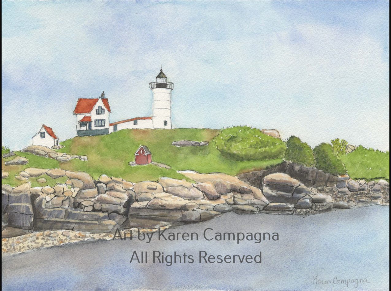 Watercolor of Nubble Lighthouse, Maine