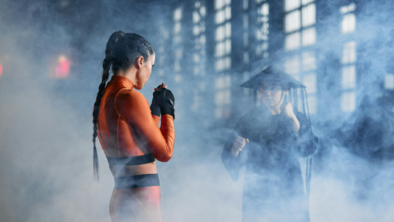 woman in fighting position