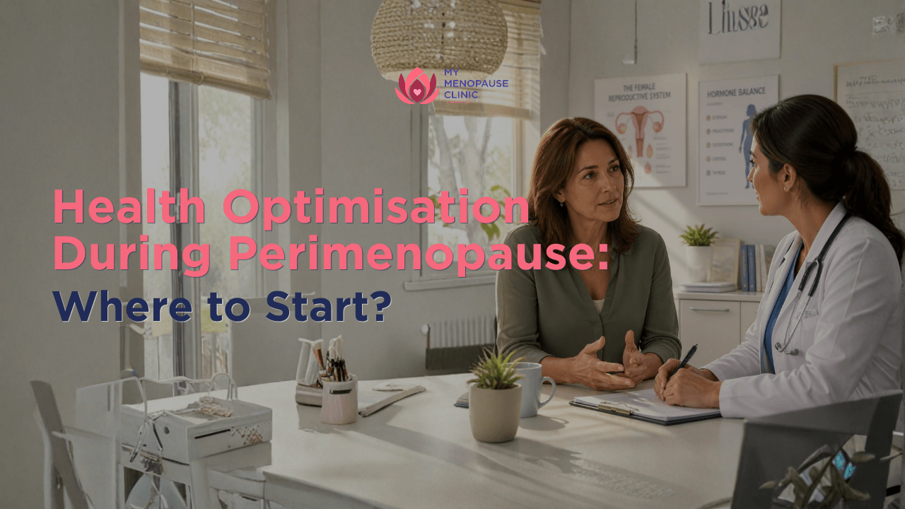 Woman discussing personalised health and menopause care with a healthcare professional.