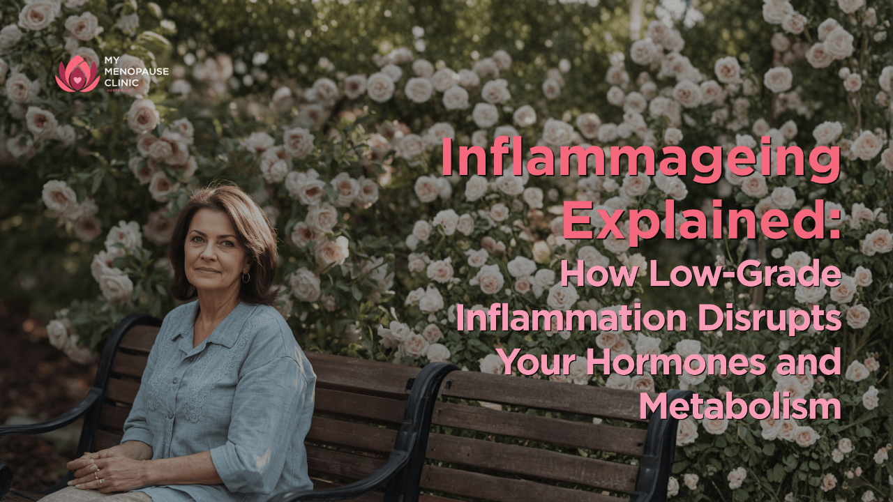woman sitting calmly in a garden reflecting on how inflammageing affects her hormones and metabolism