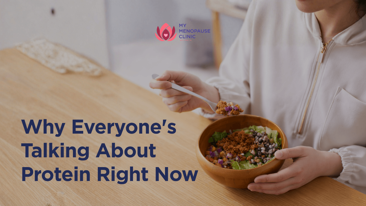 Woman enjoying a protein-rich meal as part of healthy ageing and menopause nutrition