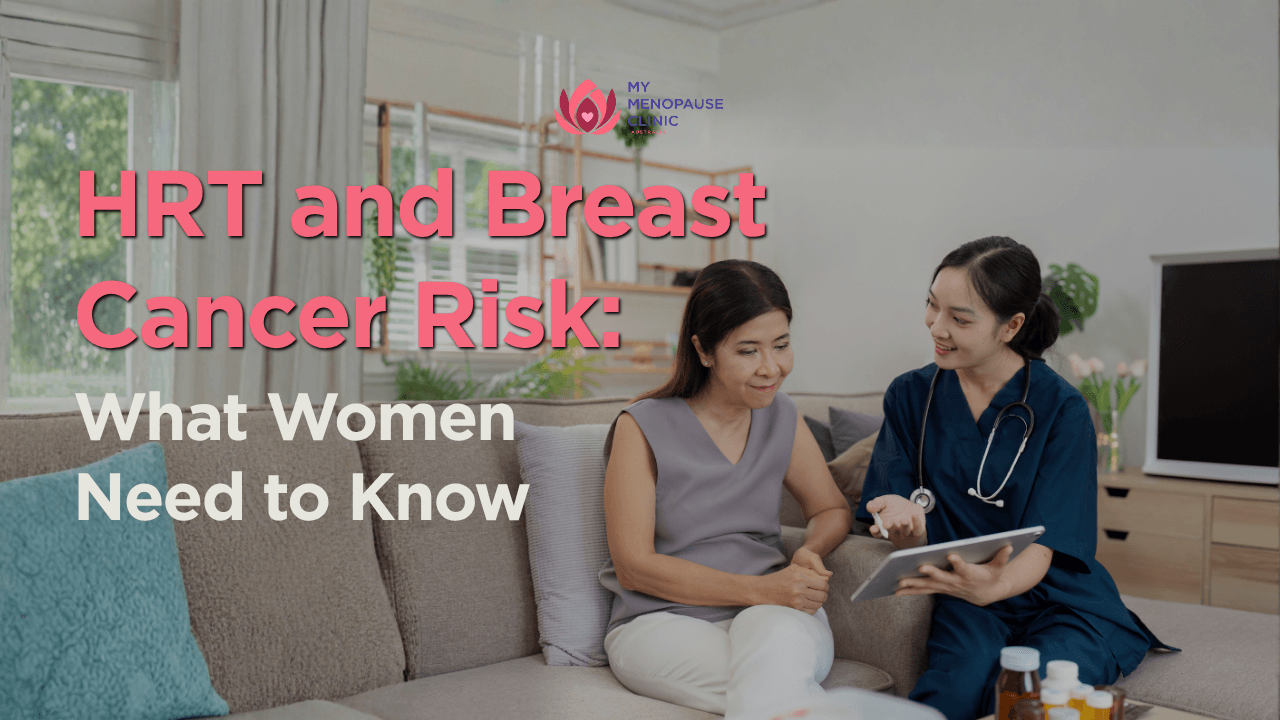 Woman discussing HRT and breast cancer risk with a healthcare professional.