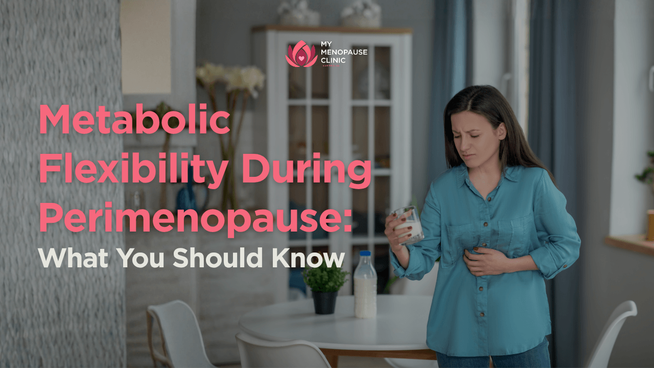 Woman experiencing digestive symptoms while learning about metabolic health during perimenopause