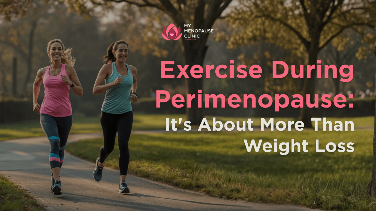 two women jogging together outdoors enjoying exercise during perimenopause for fitness and wellbeing