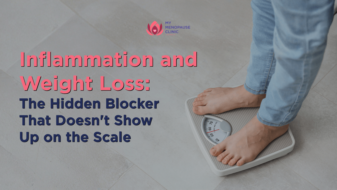 person standing on weighing scale frustrated by stalled weight loss caused by hidden inflammation