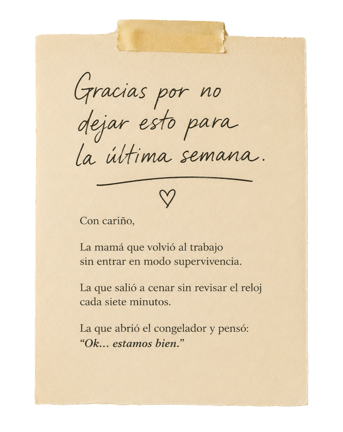 Gracias por no dejar esto para la última semana. Es un programa de 30 días que acompaña a madres a construir una reserva de leche materna antes de regresar al trabajo, viajar, tener una cirugía o simplemente ganar tranquilidad y flexibilidad.