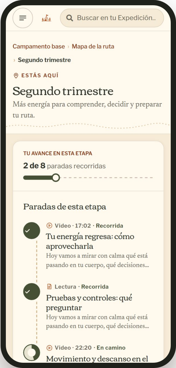 Una etapa en el teléfono: avance y lista de paradas con su tipo y duración