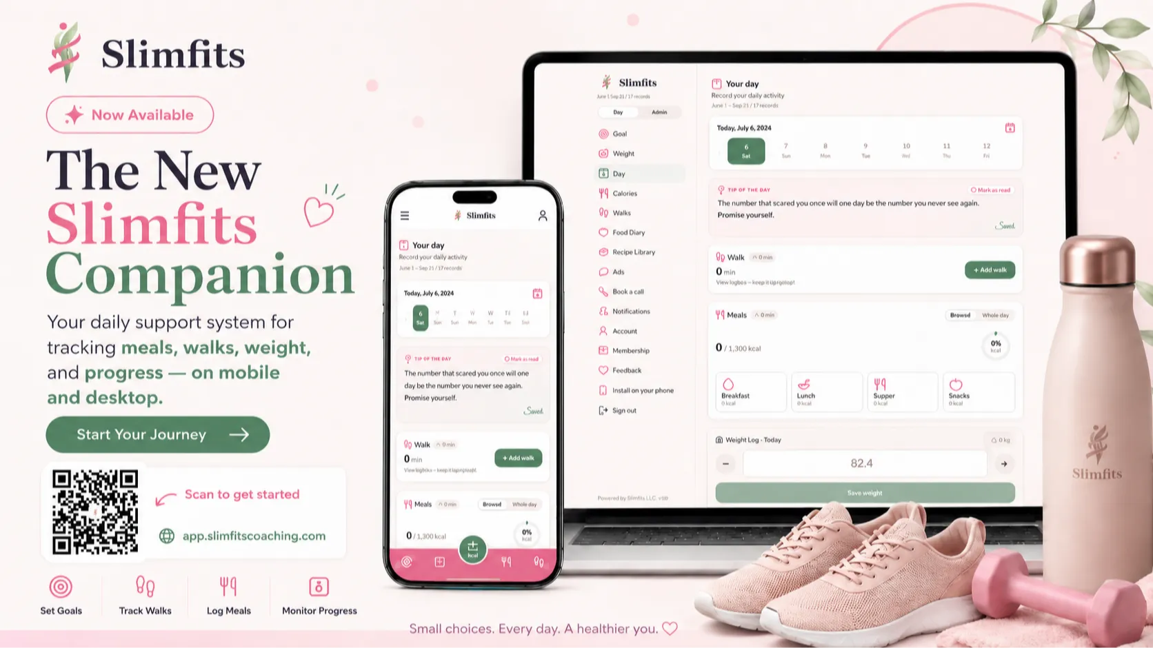 The Slimfits Companion app on phone and desktop