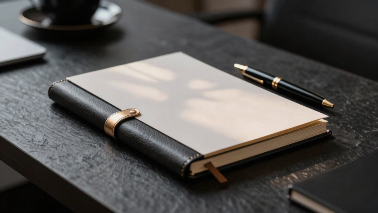 Notebook and pen on a desk — Burnout Reality Check mini guide by Thrivology RN