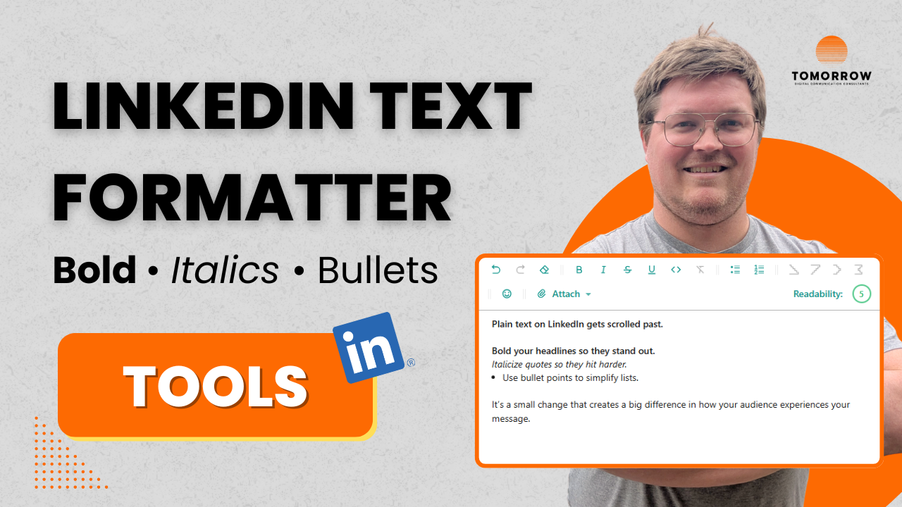 LinkedIn Text Formatter tool with bold, italics, and bullet point icons