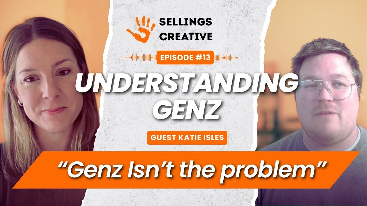 A close up of generational theorist Katie Isles and Creative Business Host Brad Eather on the thumbnail of the podcast episode Understanding Genz