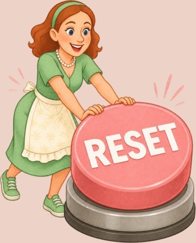 Cartoon of Principal Lisa pressing a big pink RESET button for the free Monday Reset