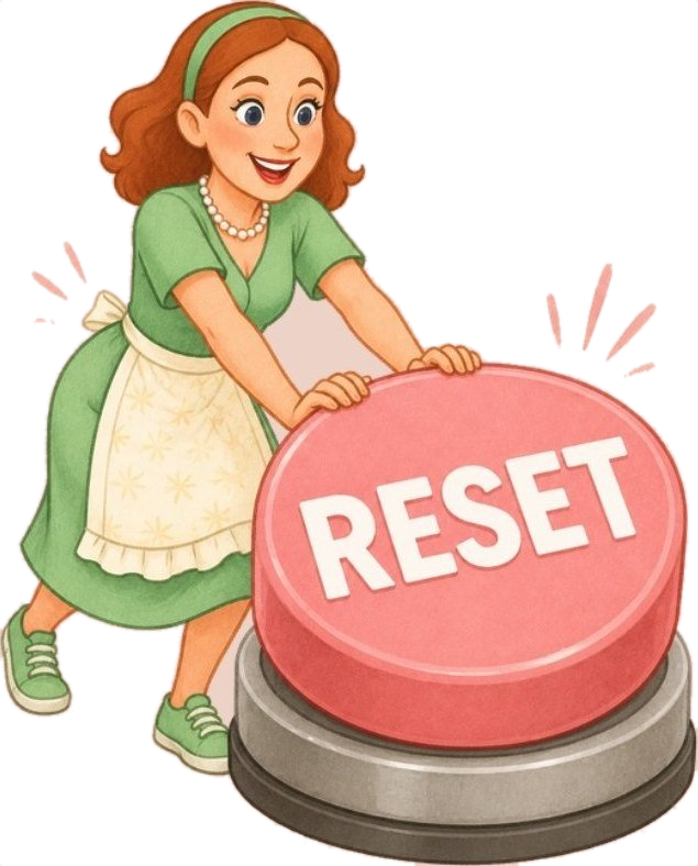 Cartoon of Principal Lisa pressing a big pink RESET button for the free Monday Reset
