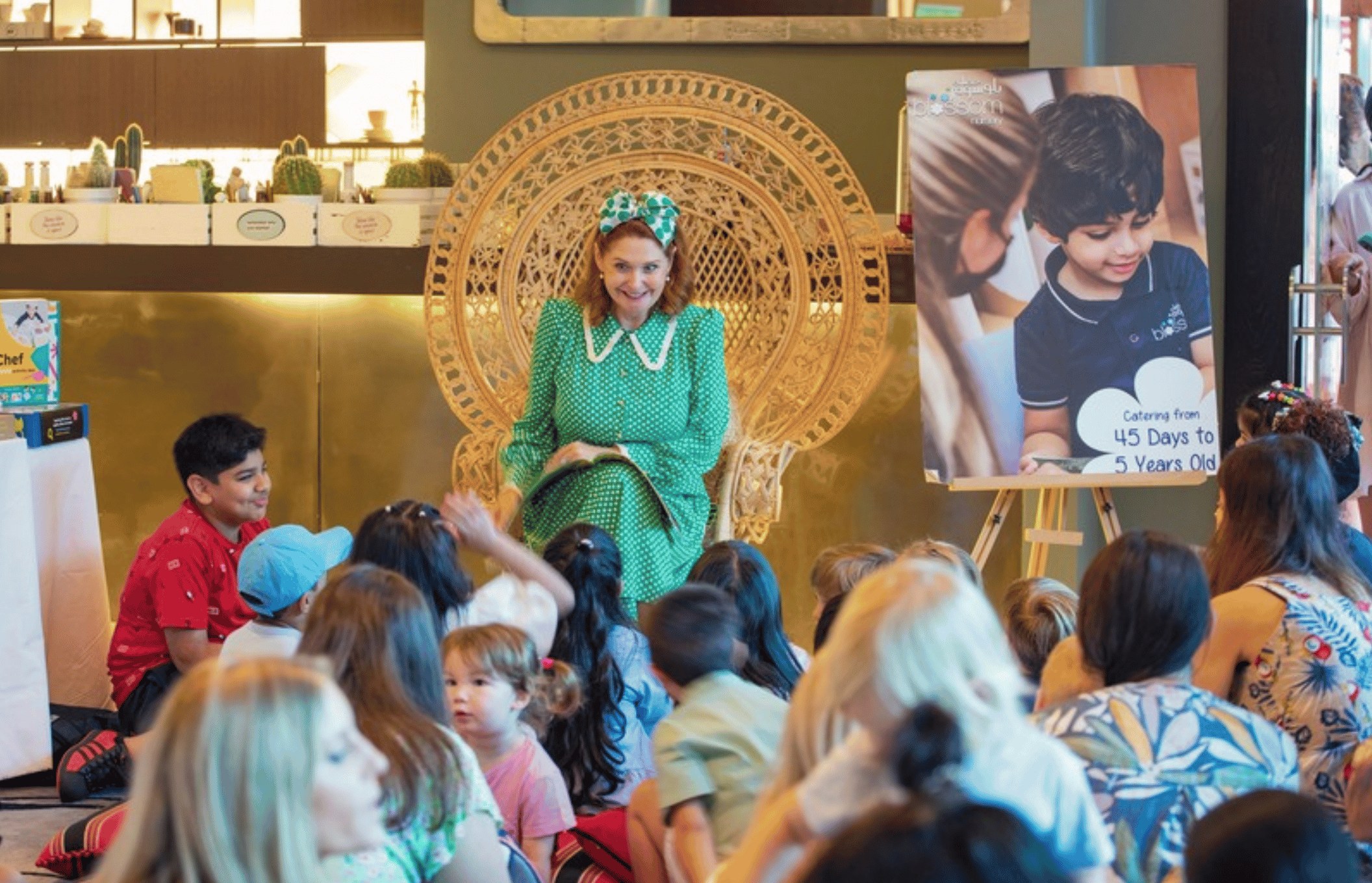 Principal Lisa reading a story to a group of children