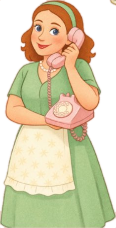 Cartoon of Lisa, The Potty Queen, chatting on the phone