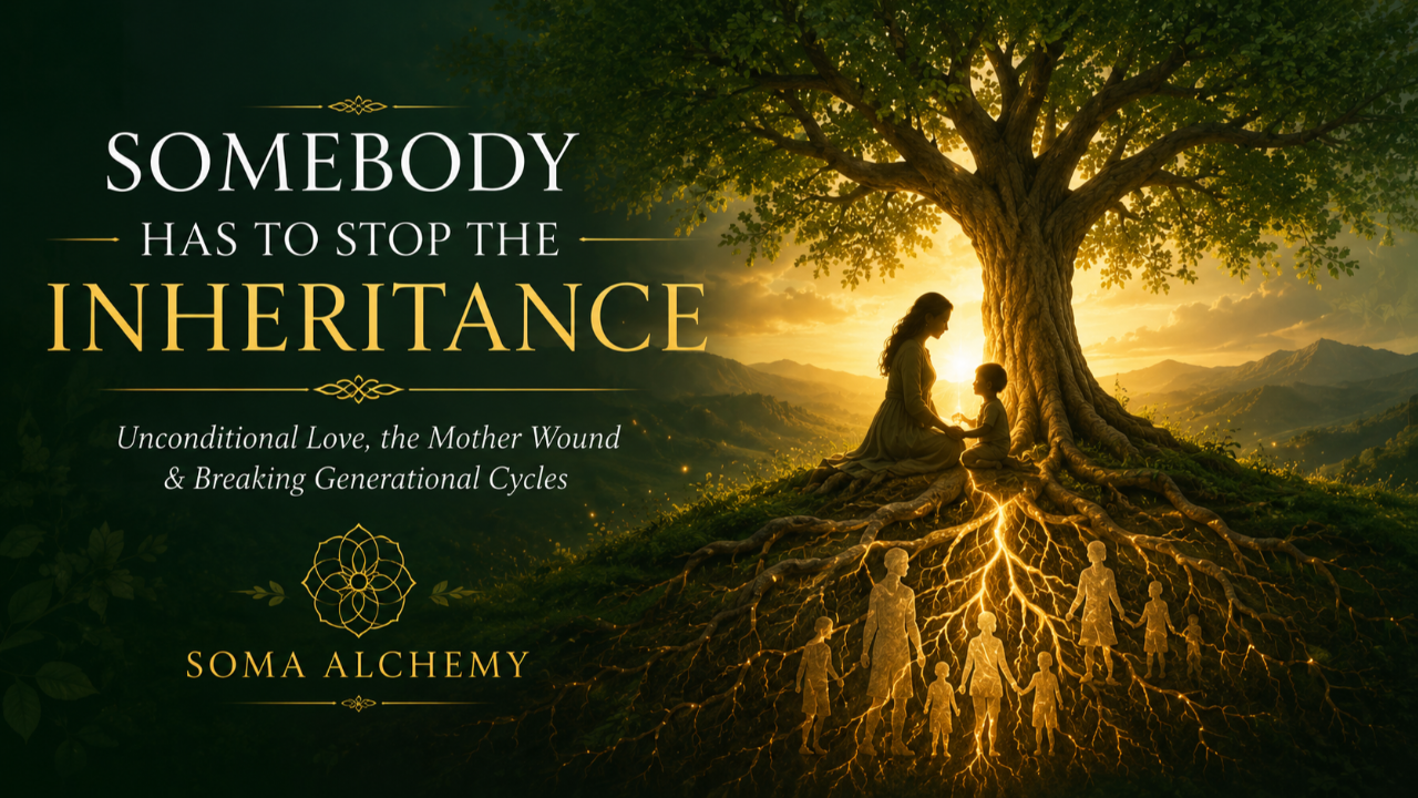 Mother and child beneath an ancestral tree representing generational healing and breaking inherited family cycles.