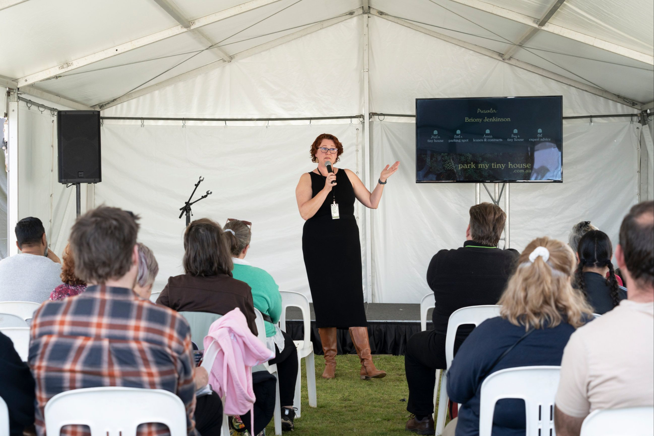 Briony presenting at the recent Tiny Homes Expo in Geelong Victoria