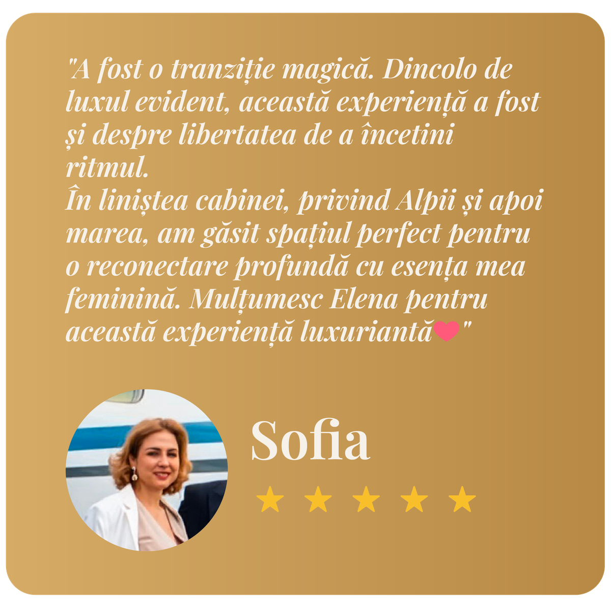 Mărturie Sofia — Private Jet Retreat