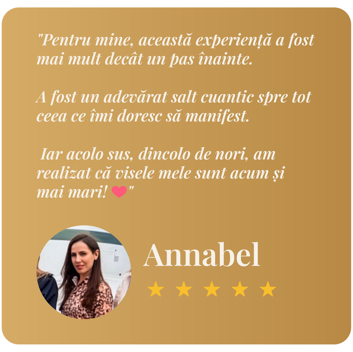 Mărturie Annabel — Private Jet Retreat