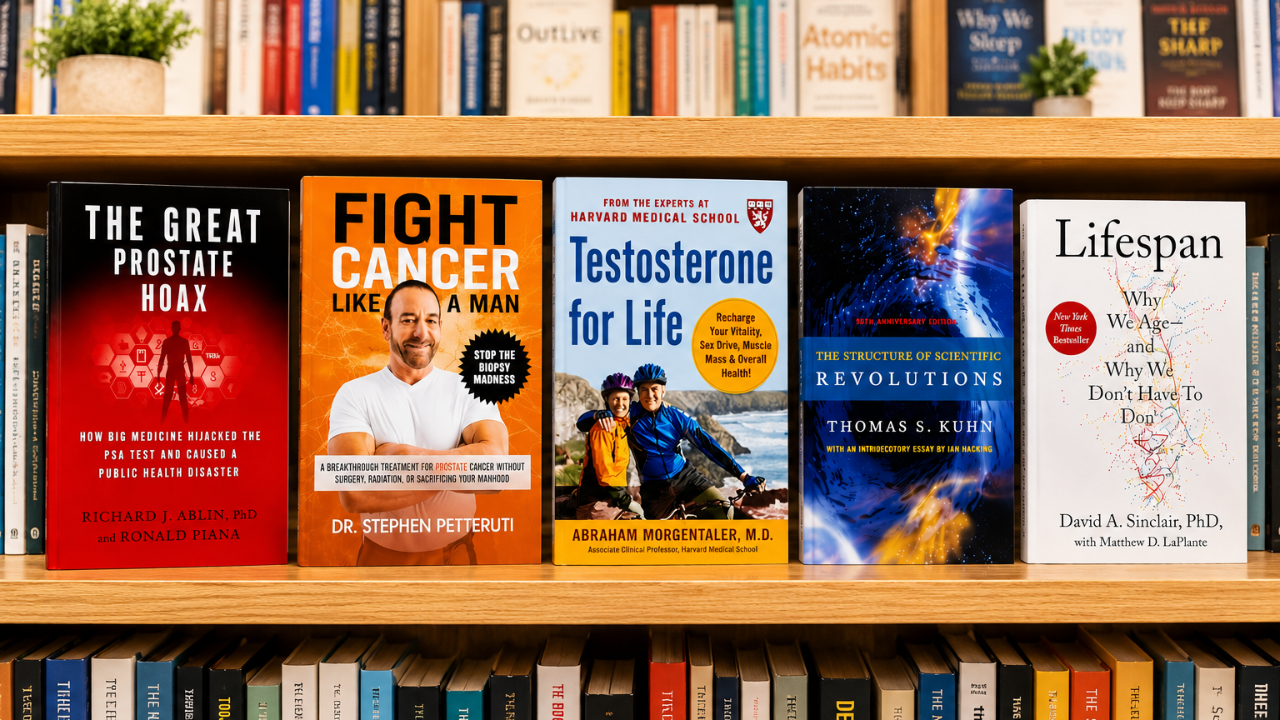 Best books on prostate cancer for patients, featuring five recommended reads on PSA, treatment decisions, men’s health, and longevity.