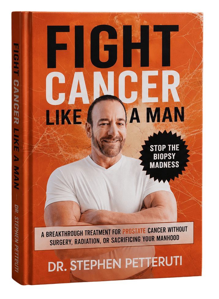 Cover of Fight Cancer Like a Man, book by Dr. Stephen Petteruti. Orange.