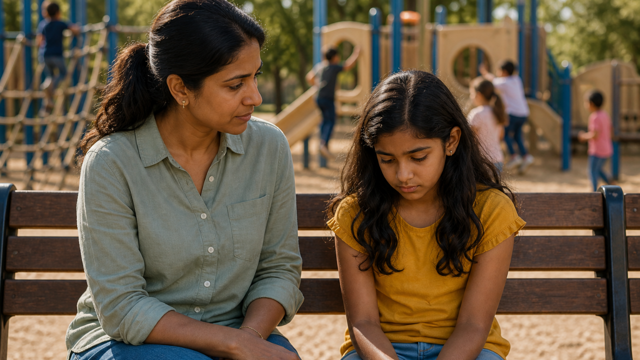 A parent sits in a moment of doubt while others dismiss their concerns.