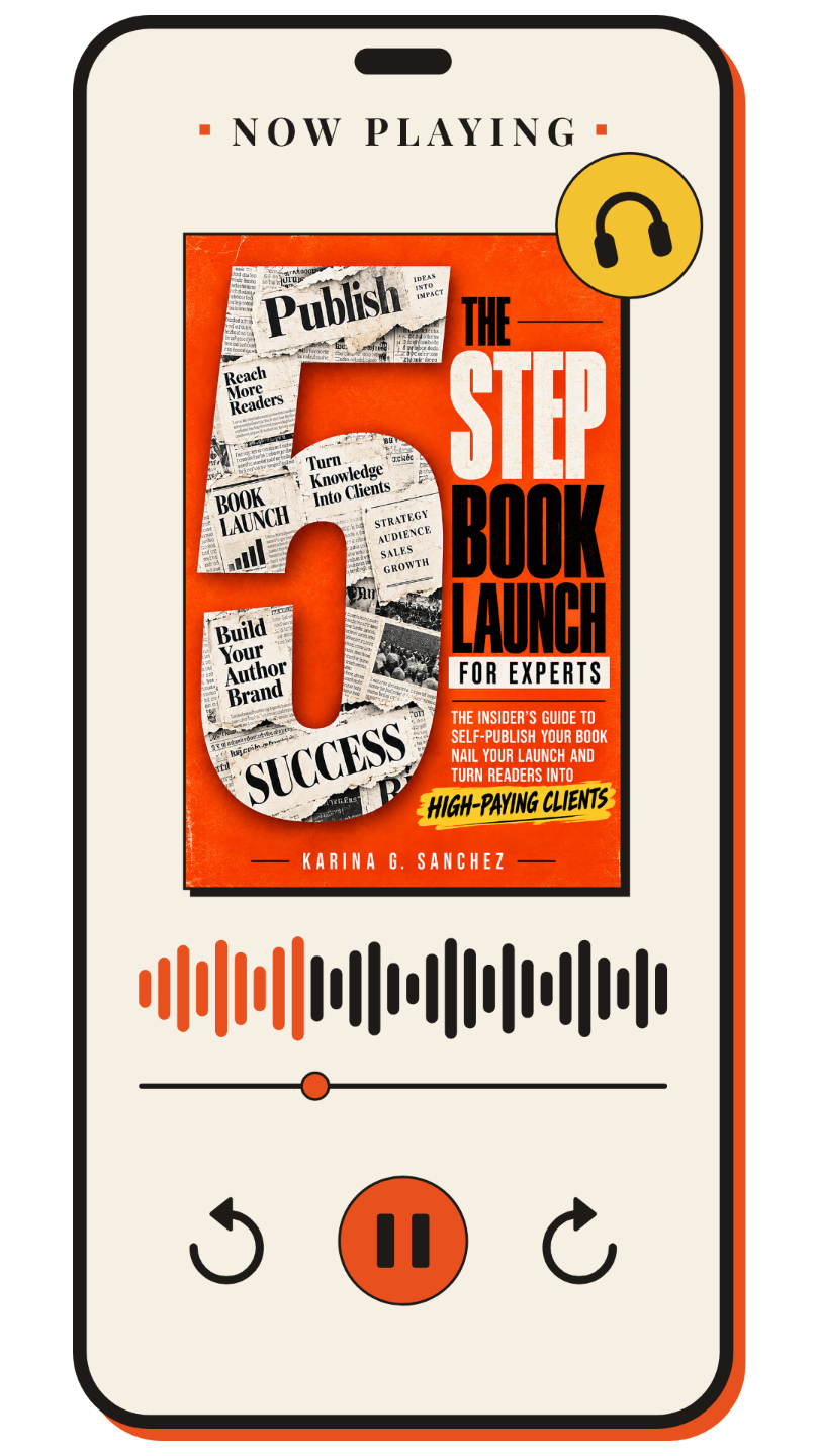 Phone showing the audiobook of The 5-Step Book Launch for Experts