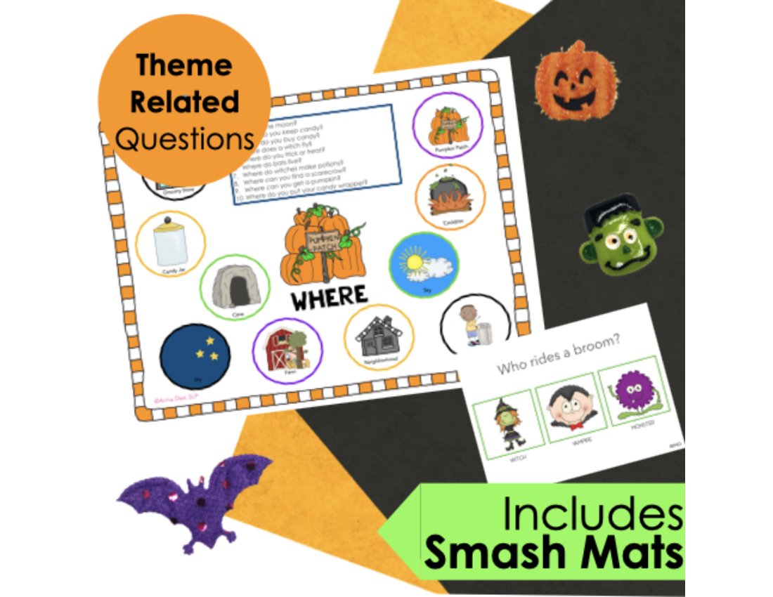 Halloween WH Questions and PlayDough Mats for speech therapy preview page 2