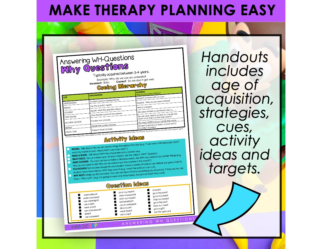 WH Questions Handouts for speech therapy preview page 2