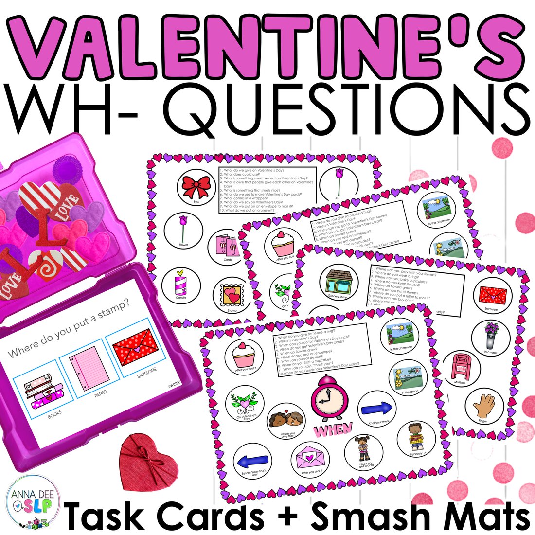 Valentine's Day WH Questions and PlayDough Mats for speech therapy