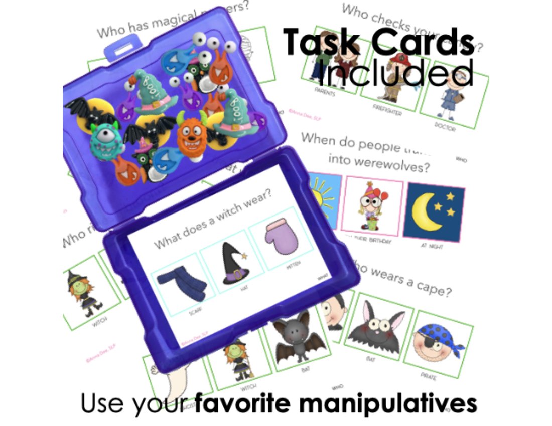 Halloween WH Questions and PlayDough Mats for speech therapy preview page 3