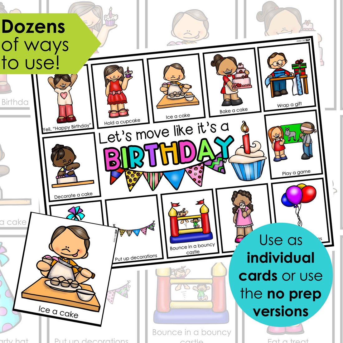 Birthday movement cards for speech therapy – image 2