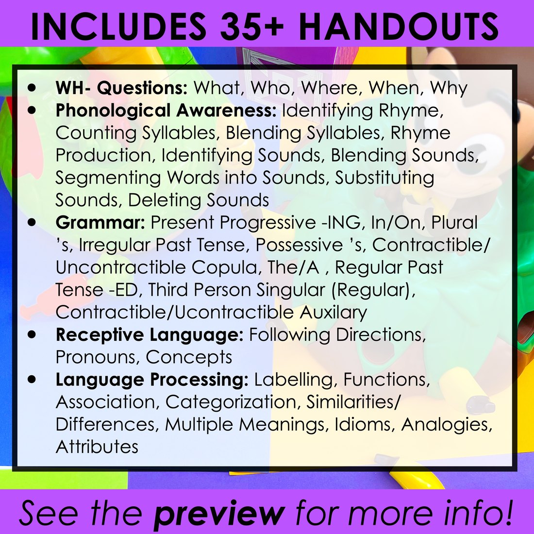 Play Based Handouts Bundle for speech therapy – image 4