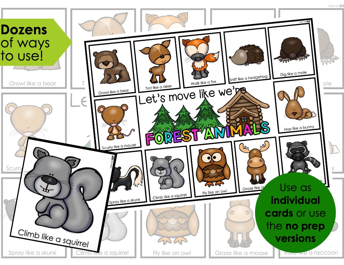 Forest Animals movement cards for speech therapy preview page 2