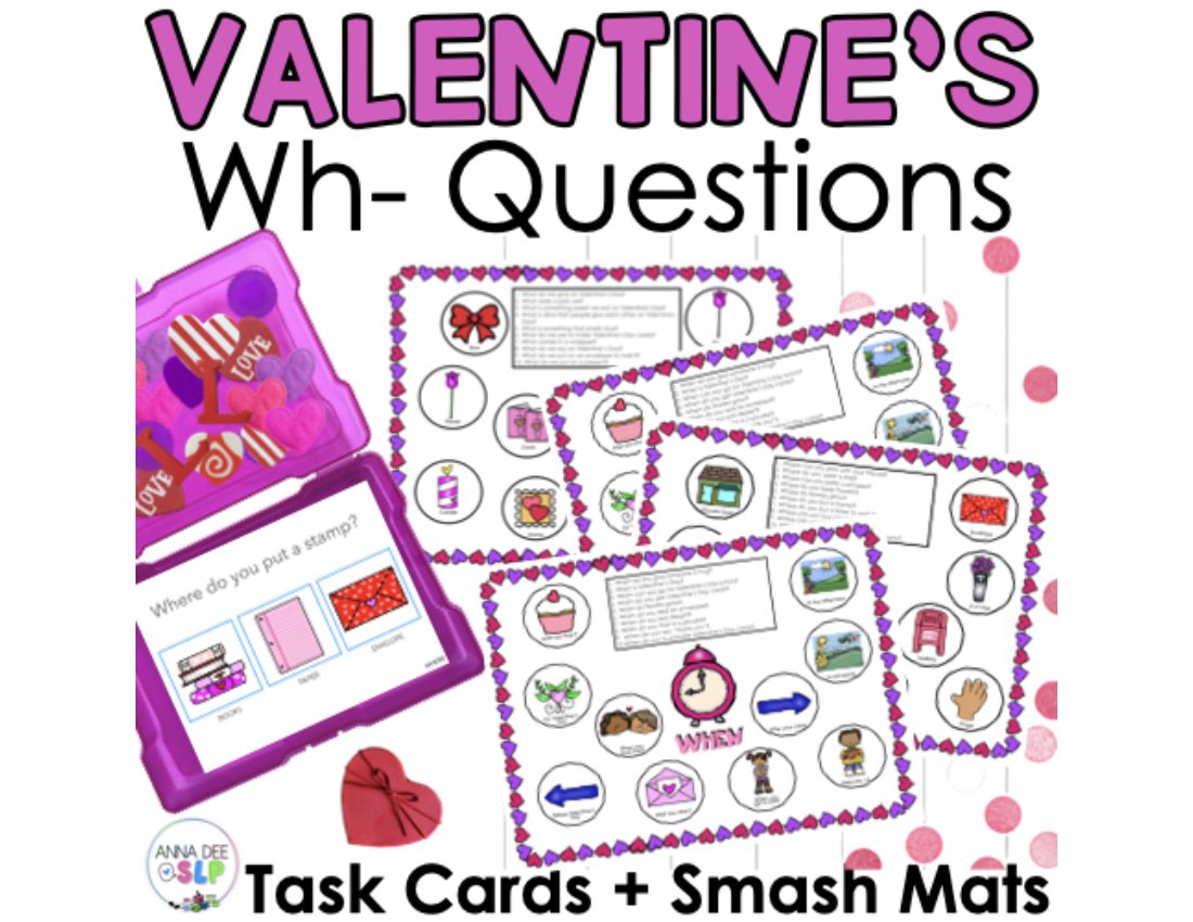 Valentine's Day WH Questions and PlayDough Mats for speech therapy preview page 1