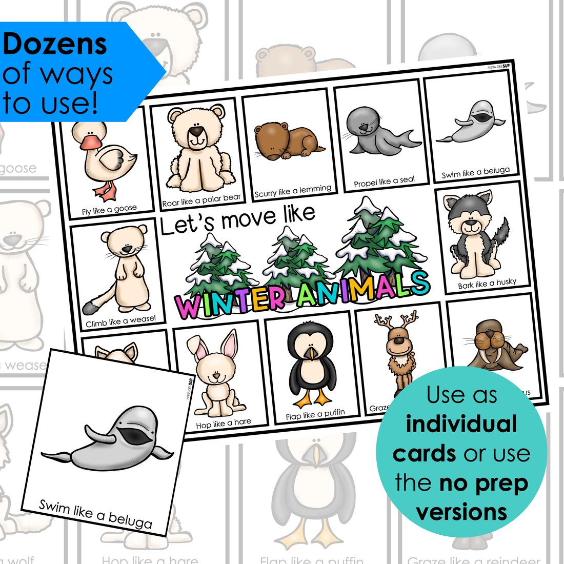 Winter Animals movement cards for speech therapy – image 2