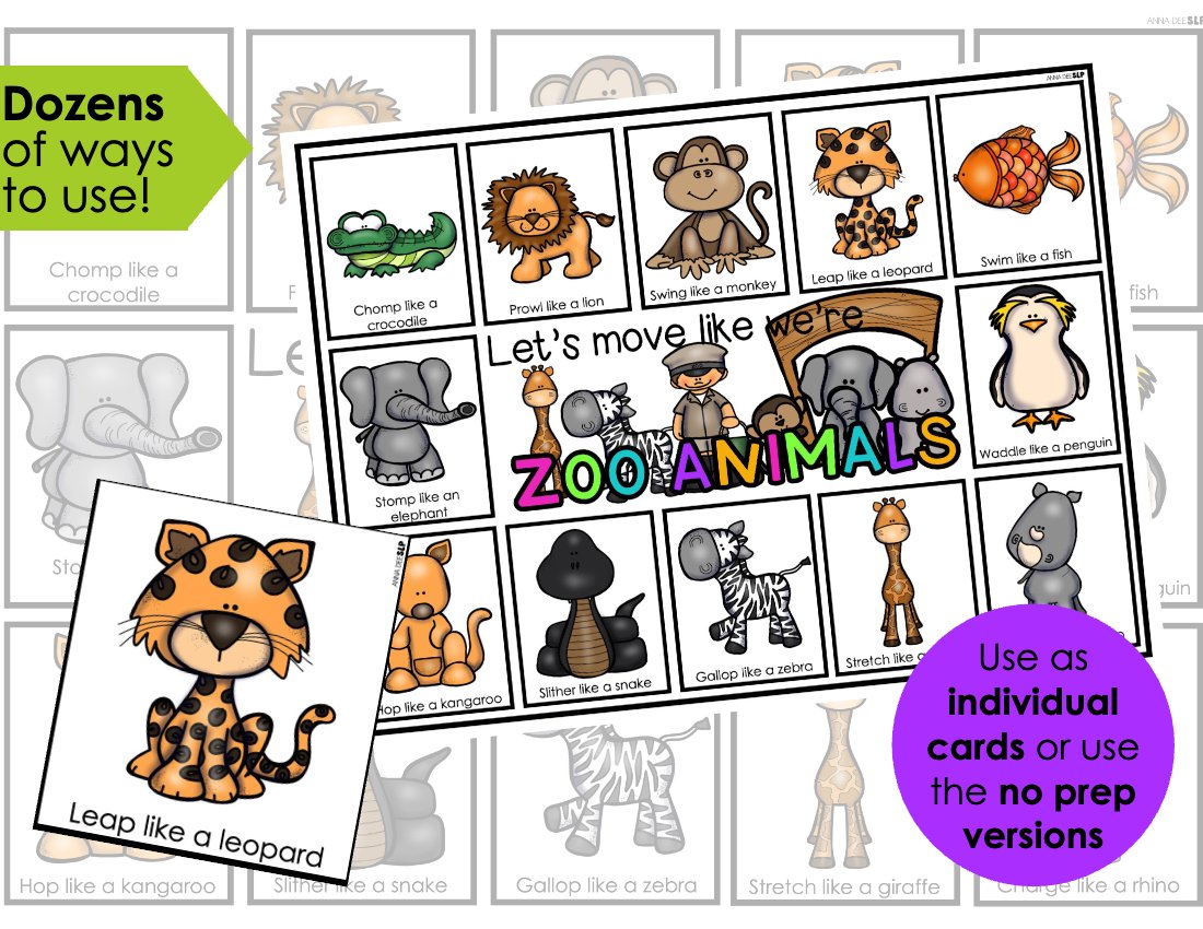 Zoo movement cards for speech therapy preview page 2