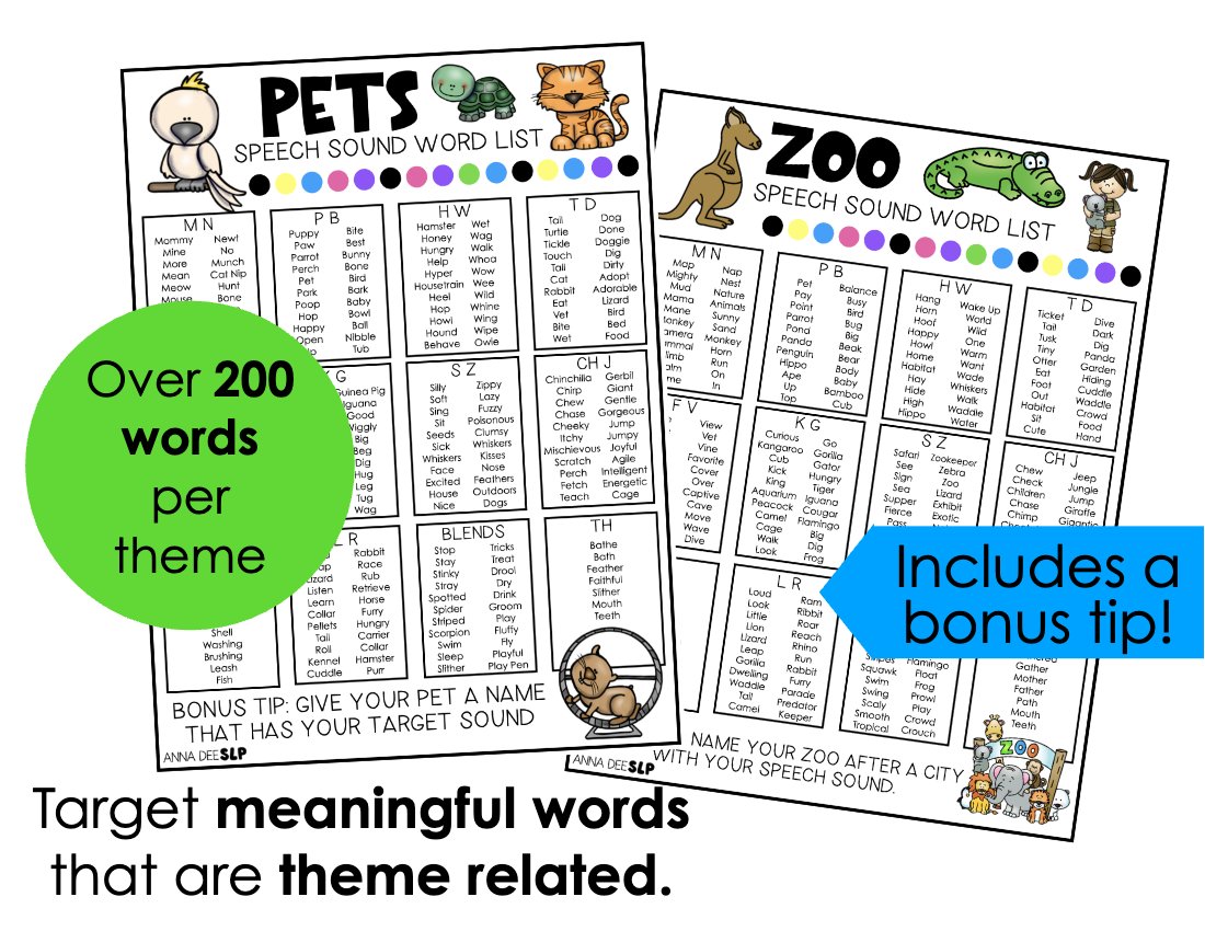 Themed Articulation Word Lists for speech therapy preview page 3